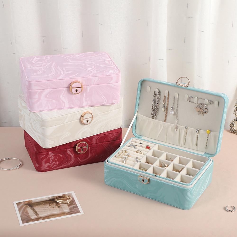 Jewelry Organizer Box With Lock For Necklaces And Rings In Pu Leather For Gift And Travel