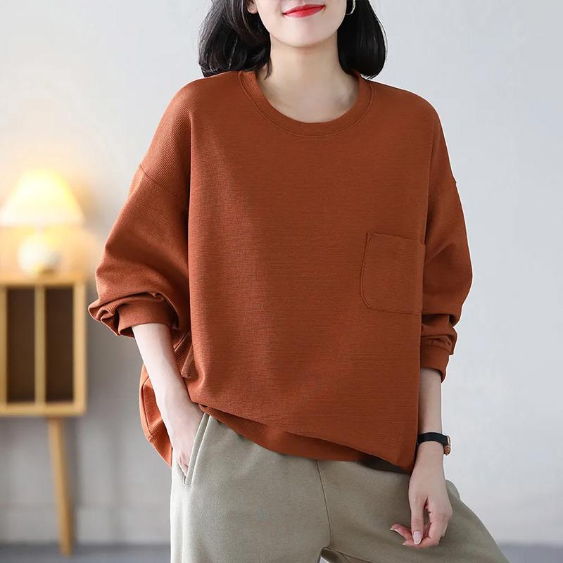Толстовка для женщин из хлопка, свободная, большого размера, утолщенная, удобная, с круглым вырезом, повседневная, свитшот