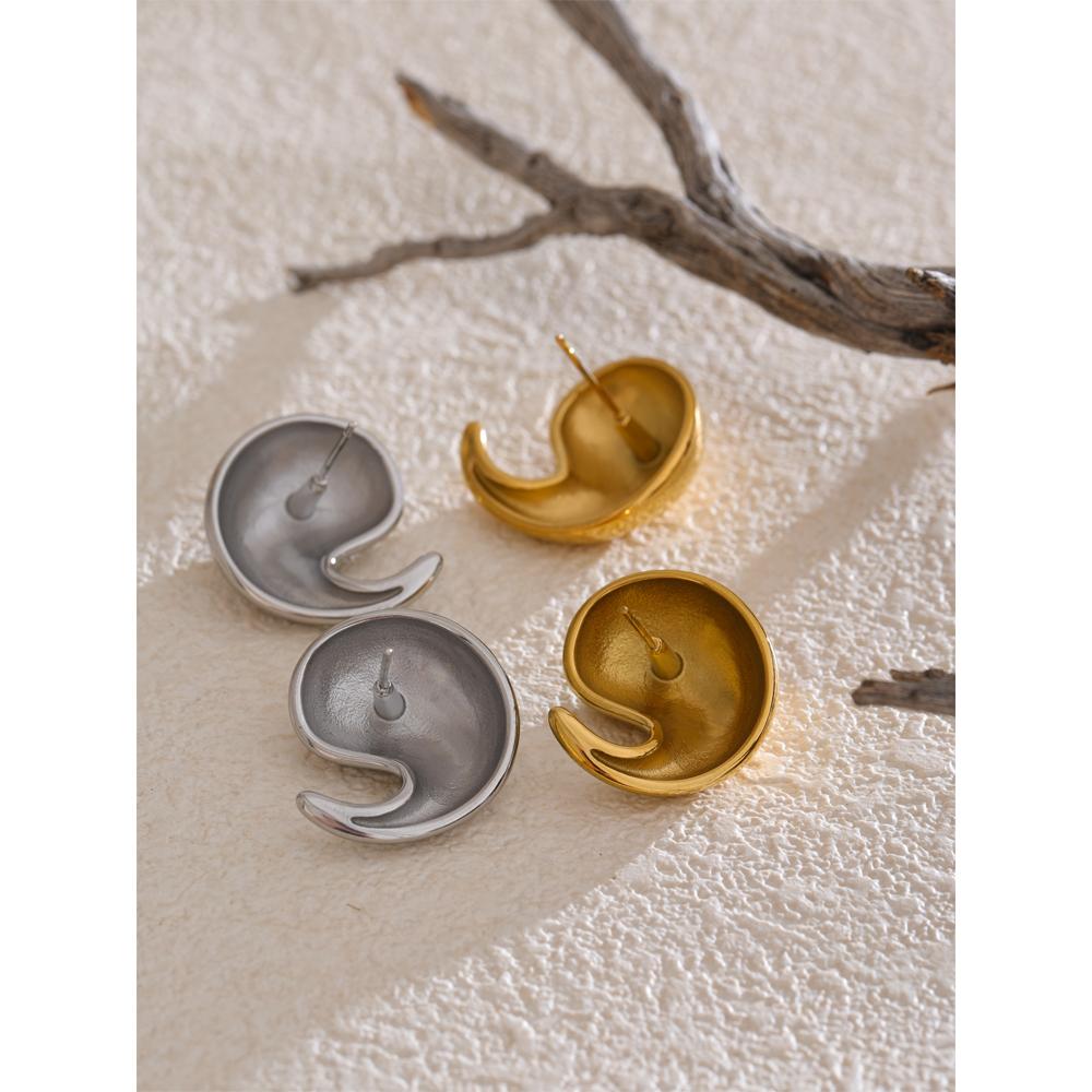 Yhpup 316L Stainless Steel Comma Water Drop Fashion Daily Stud Earrings Water Resistant Texture Polished Attractive Jewelry 2025