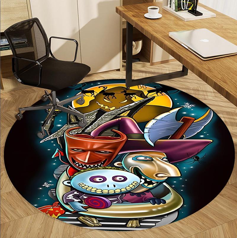 The Nightmare Before Christmas Pattern Round Rug, Indoor/Outdoor Mat, for Picnic, Gameroom, Bedroom, Office, Living Room, Home Decor Carpet, Birthday