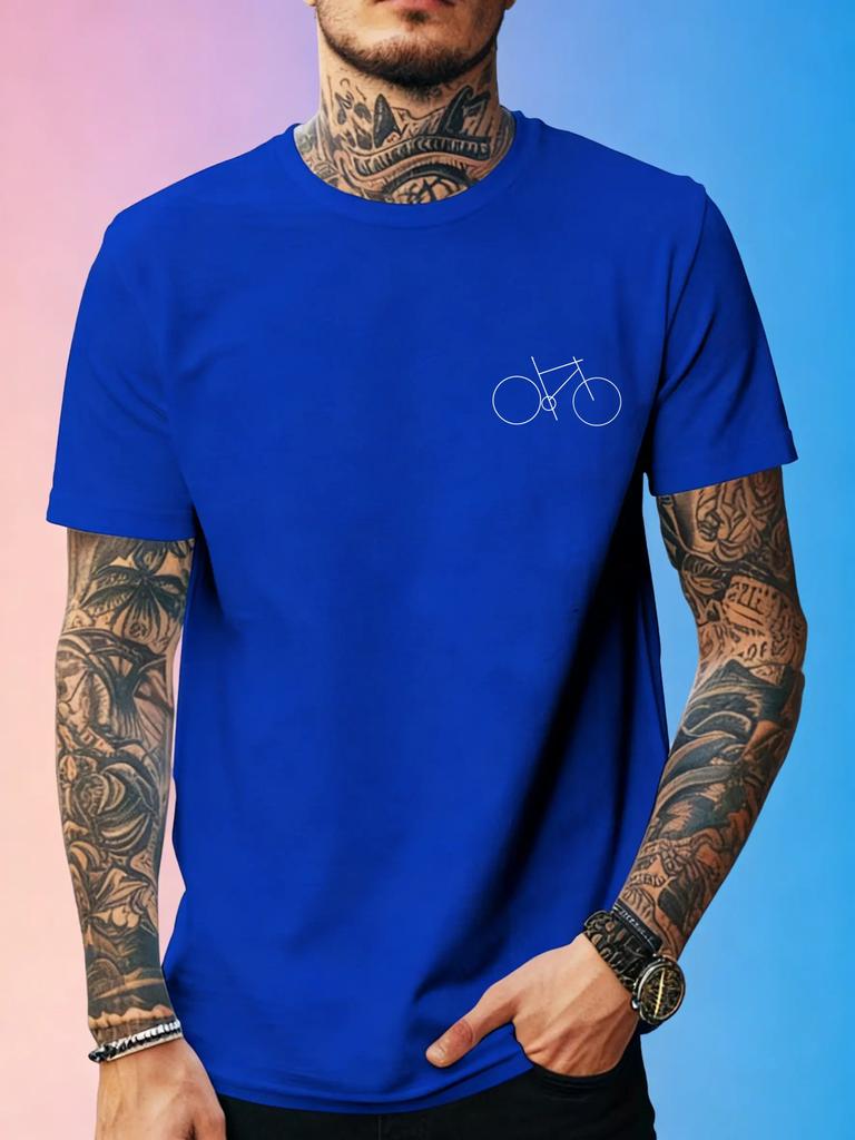 Unisex Simple One Line Bike Chest Print Cotton Crew Neck Short Sleeve T Shirt Cycling Lover Casual Outdoor Summer Daily Basic Top