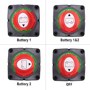 Car Battery Disconnect Switch 48V 24V 12V Cut Off 2 Position 2 Pin M10 275A Battery Connection Switch for Marine Boat