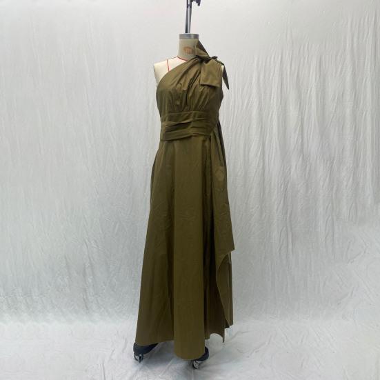 Женское вечернее платье с высоким разрезом на одно плечо без рукавов, плиссированное, с высокой талией, нестандартное, чистого цвета, коктейльное, свадебное, банкетное, макси-платье, бальное платье