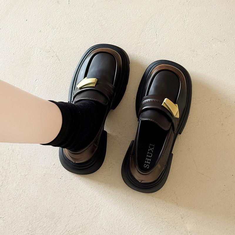Черные туфли на платформе в британском стиле, маленькие кожаные женские, новая коллекция весна-осень 2025, ретро Мэри Джейн, лоферы на одной педали, одинарные туфли