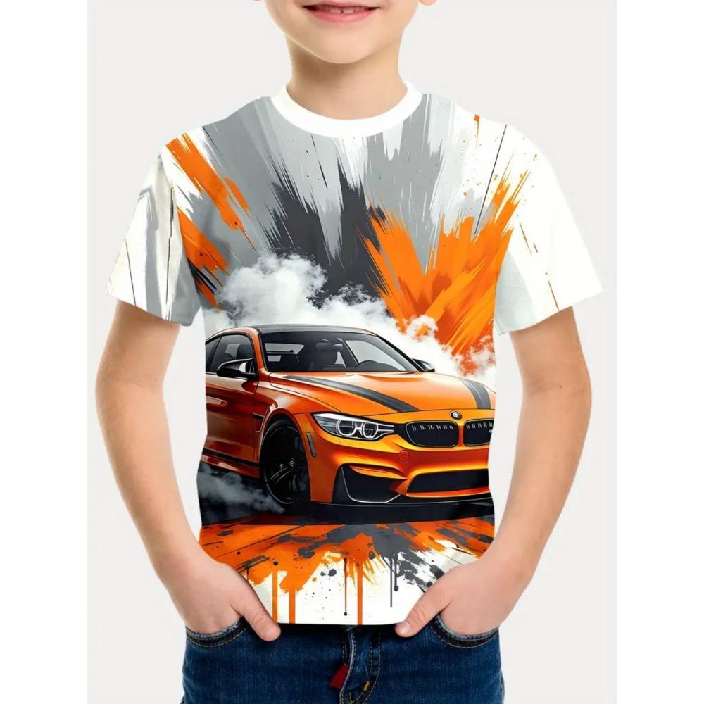 Футболка с принтом в гоночном стиле для мальчиков и девочек, подарок для детей, топ с коротким рукавом, детская одежда, футболка для мальчиков