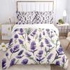 3pcs Lavender Flowers Quilt Set Cartoon Themed Bed Quilt Set Lovely Character Bedroom Decor Bed Quilt Set Four Seasons (1 Cover + 2Pillowcase NO