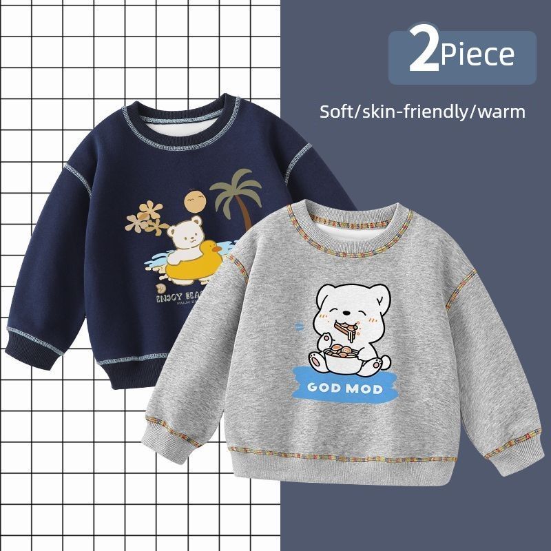 Girls' Sweatshirt Pullover, Class a Pure Cotton, New Autumn and Winter Style, Boys' Tops, Children's Round Neck, Hoodless Base Shirt, Trendy