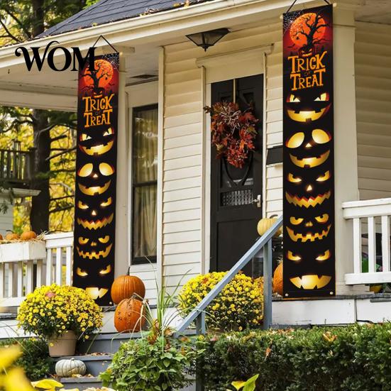 Party Atmosphere Decoration Halloween Porch Sign Banner, Pumpkin Ghost Awning Hanging Wall Supplies Door Decoration, Front Wreath Banner Yard