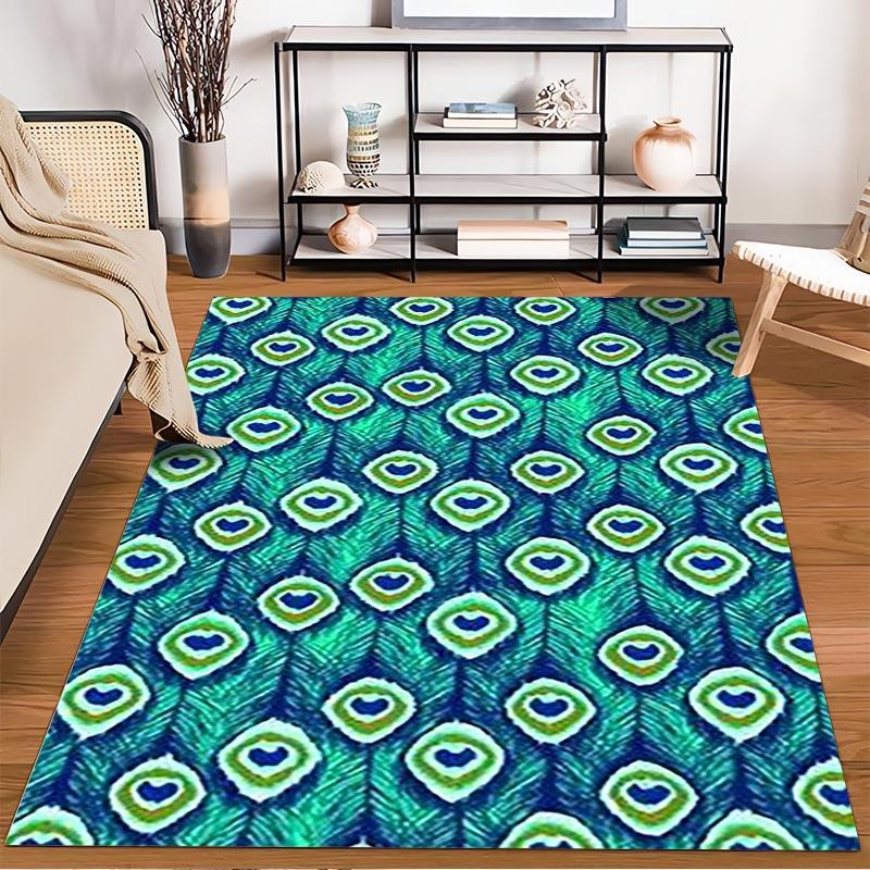 Colorful Peacock Feather Pattern Carpet for Living Room Decor Suitable for use as an anti-slip for living room bedroom sofas