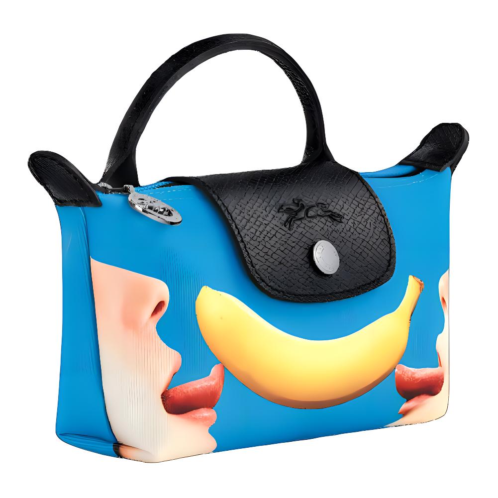 New LONGCHAMP ToilerPaper Collaboration Recycled Polyester Canvas Tote Bag Shopping Bag Handbag Regular Women's Blue 34175TPC127