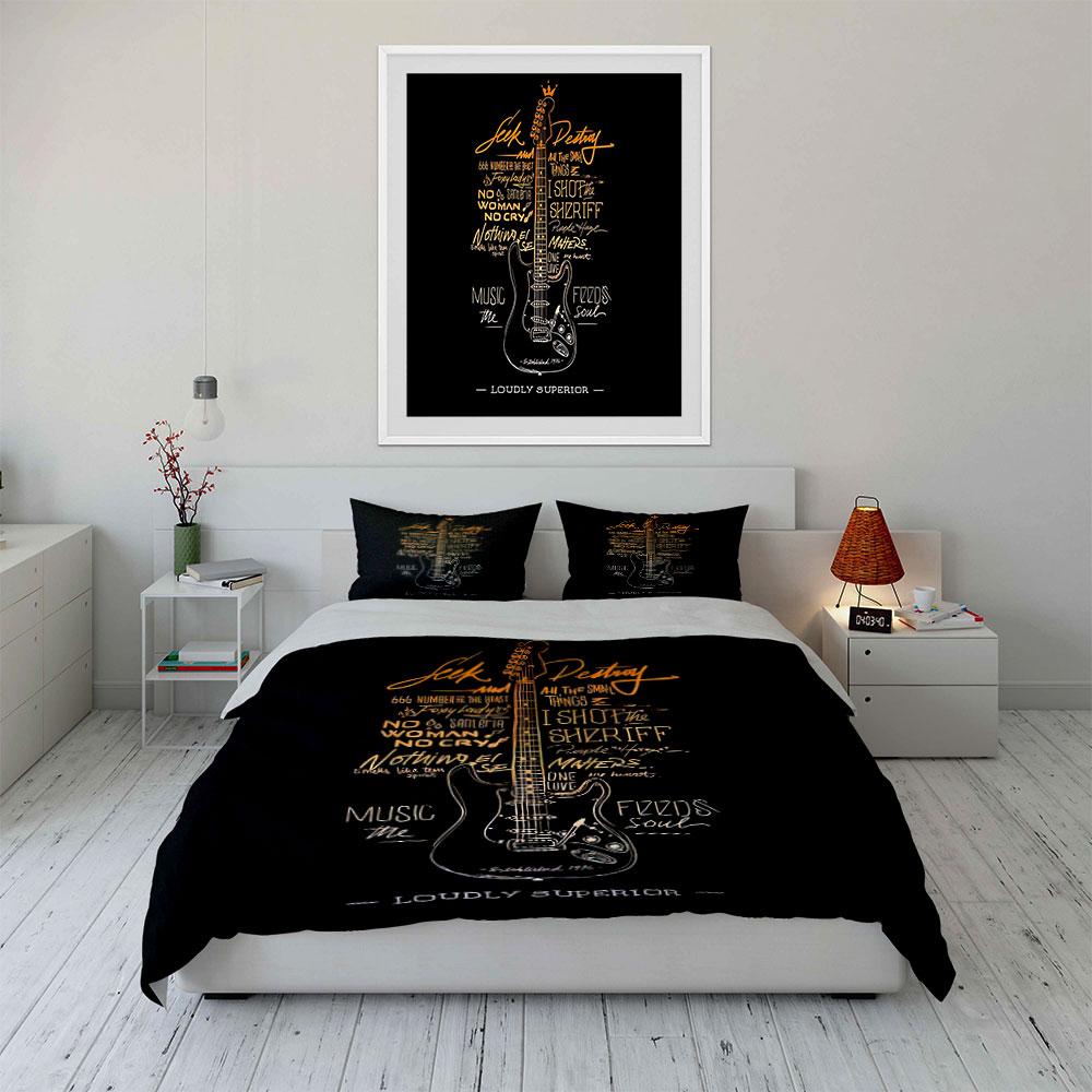 Guitar Music Typography Design Bedding Duvet Cover Set Duvet Cover Pillowcases (1*Duvet Cover 2*Pillowcases, without duvet insert)
