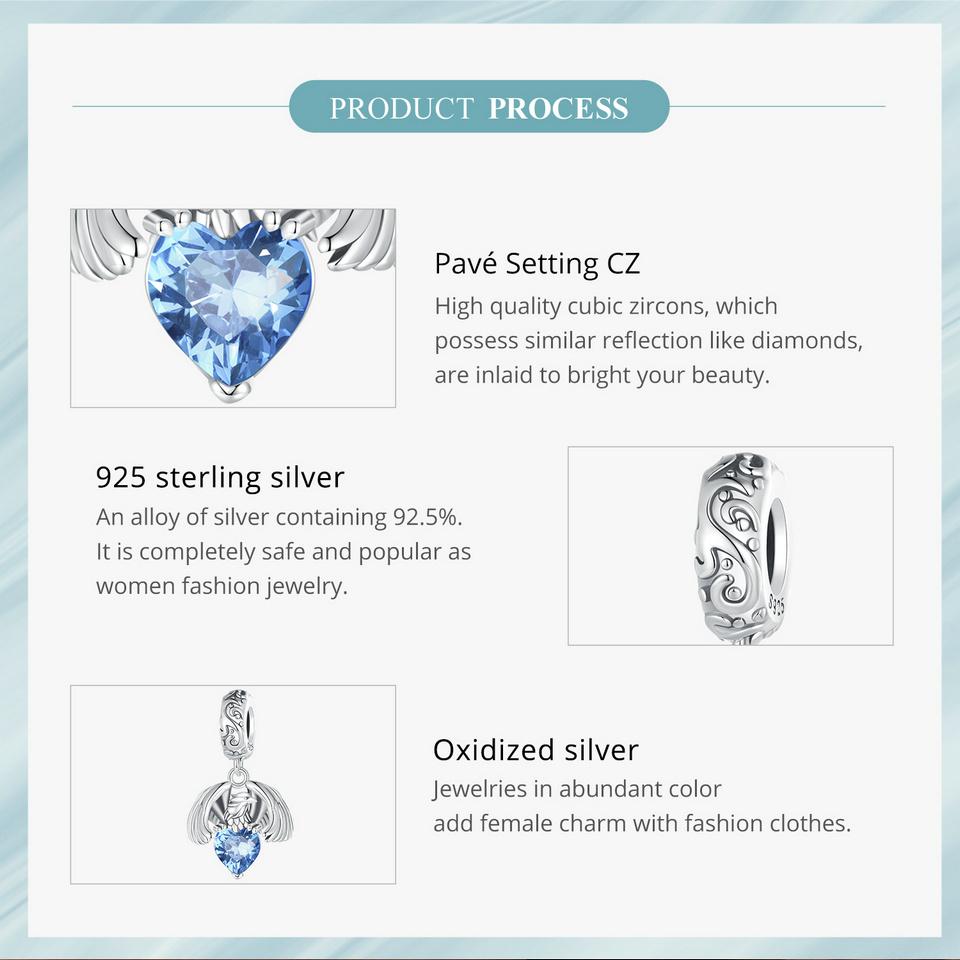 WOSTU Стерлингового серебра 925 пробы, белый орел, подвесная бусина, синий циркон, кулон, яркие подвески в виде рыси, бусины в форме кошки для женщин, браслет и ожерелье, ювелирные изделия