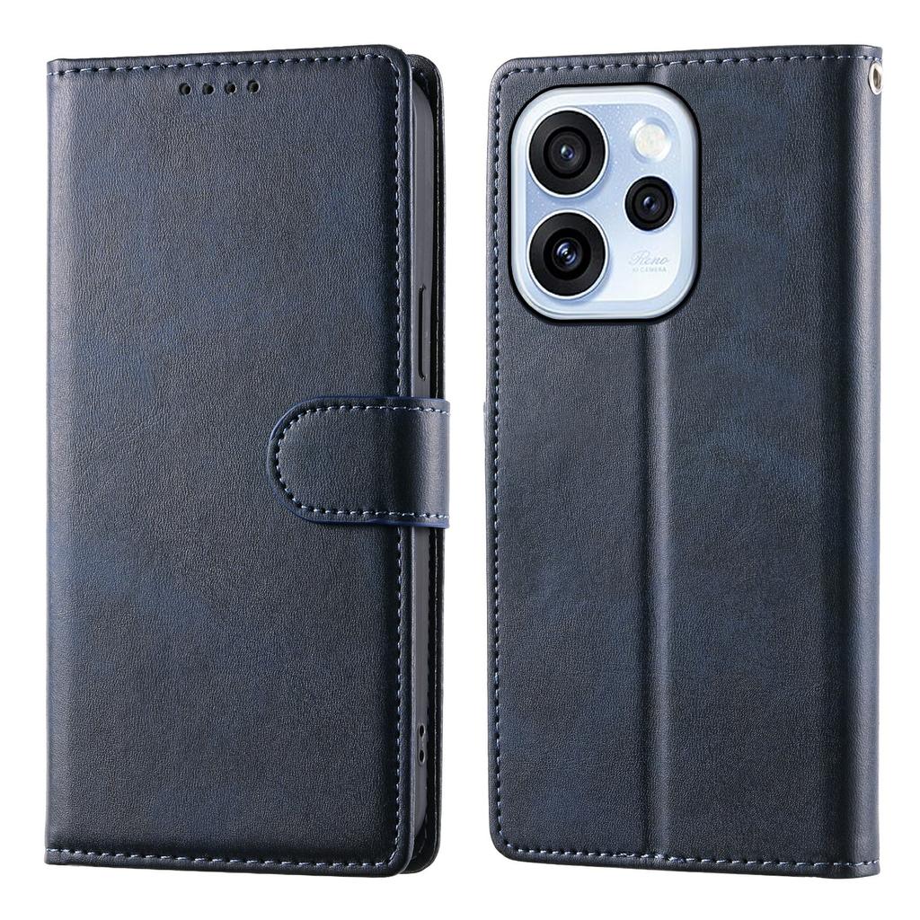 For Oppo Reno15 F 5G Case Stand Wallet Calf Texture PU Leather Flip Phone Cover with Wrist Strap
