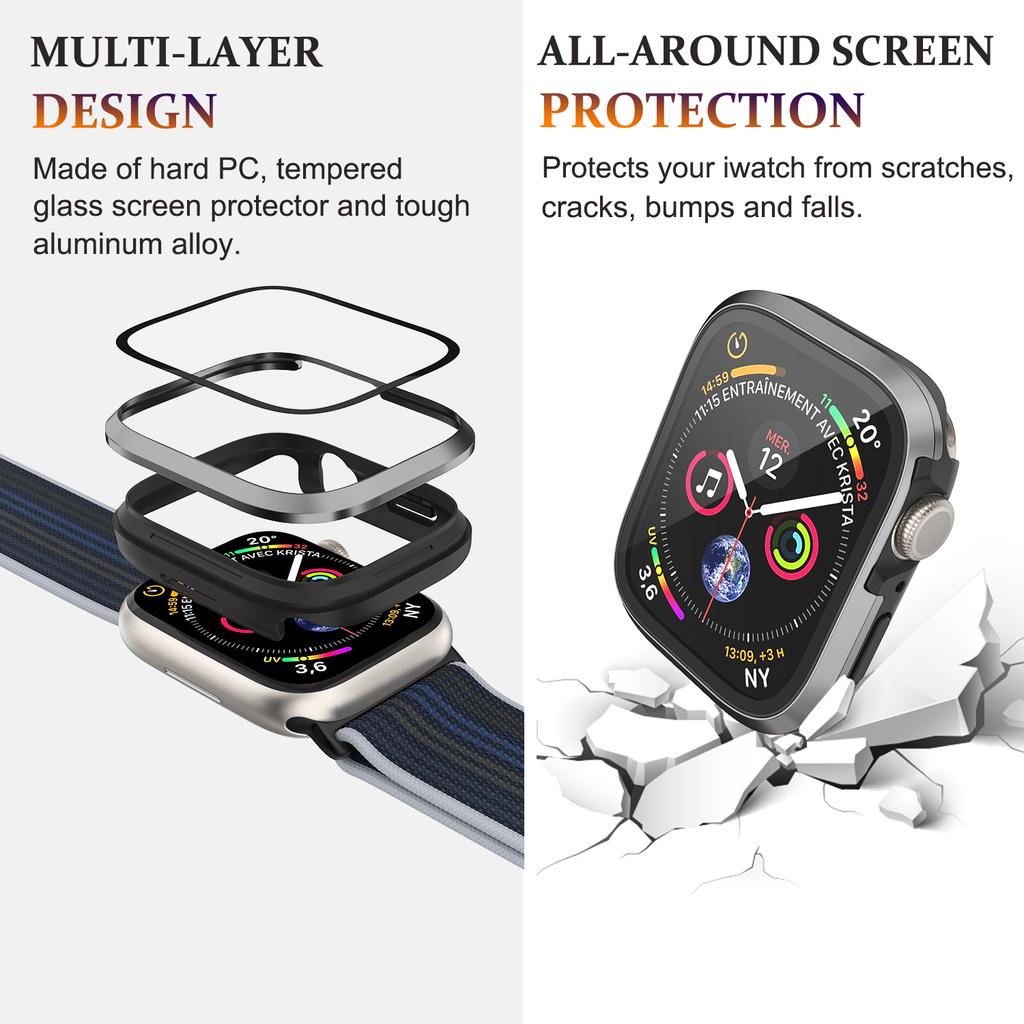 Glass+Metal Case For Apple Watch Ultra 49mm Accessories Protector Bumper Tempered iwatch series 8 7 se 45mm 41mm 44mm 40mm cover
