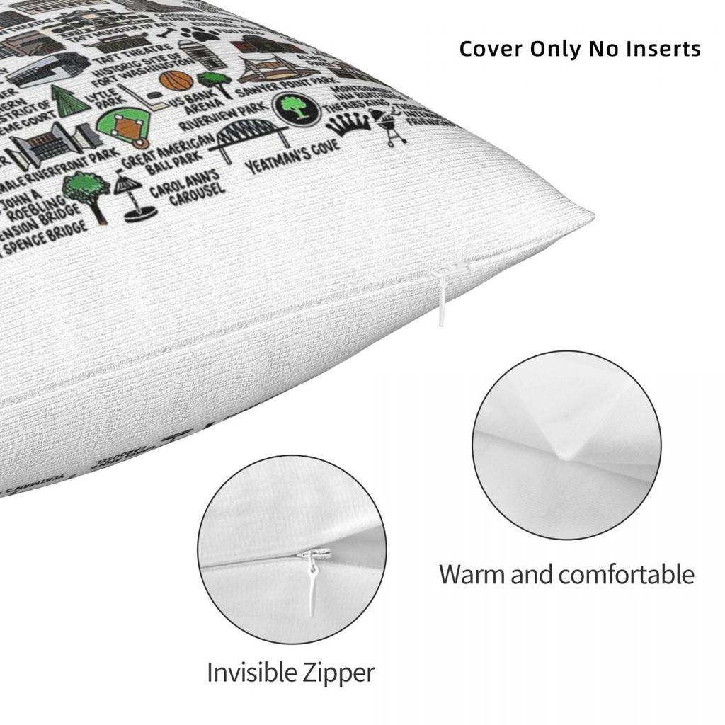 Cincinnati Ohio Map Square Pillowcase Polyester Linen Velvet Printed Zip Decorative Throw Pillow Case Sofa Cushion Case