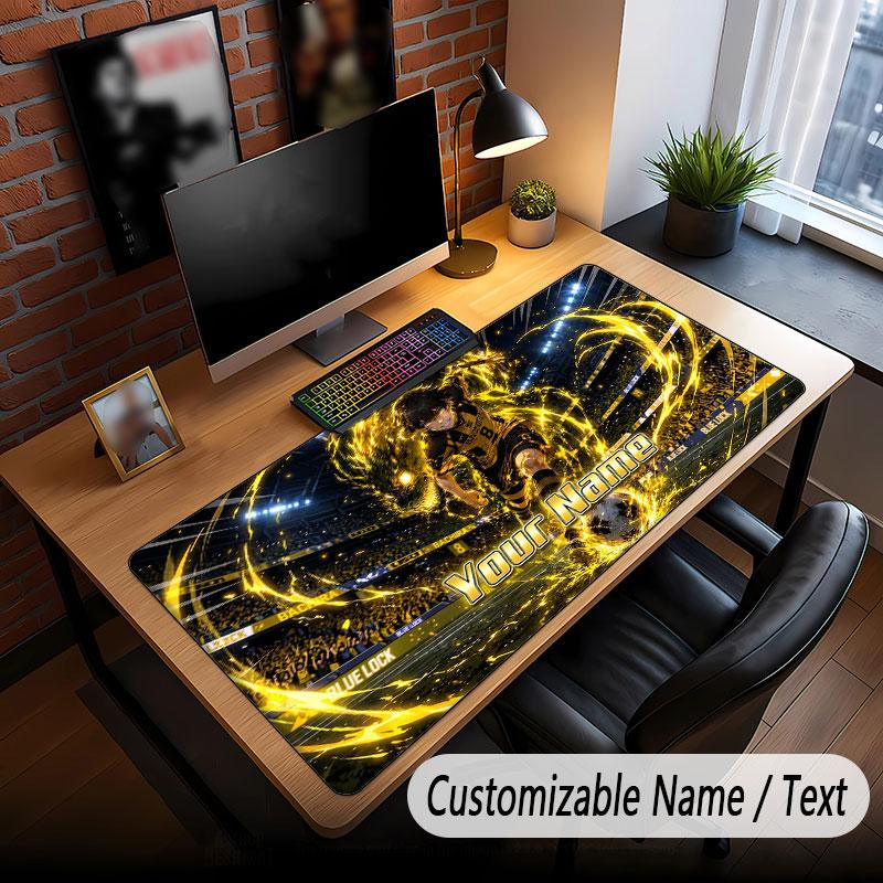 Custom Name Extended Mouse Pad,Blue Lock Gaming Desk Mat For Home Office Desktop Decor