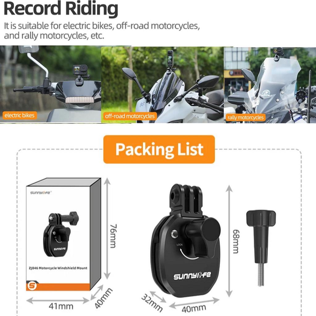 Honbobo Мотоциклетный держатель-клипса, совместимый с GoPro Hero 13 Ace Pro Osmo Action 5 Action X4 X3, совместимый мотоциклетный клипс-крепление на лобовое стекло, алюминий