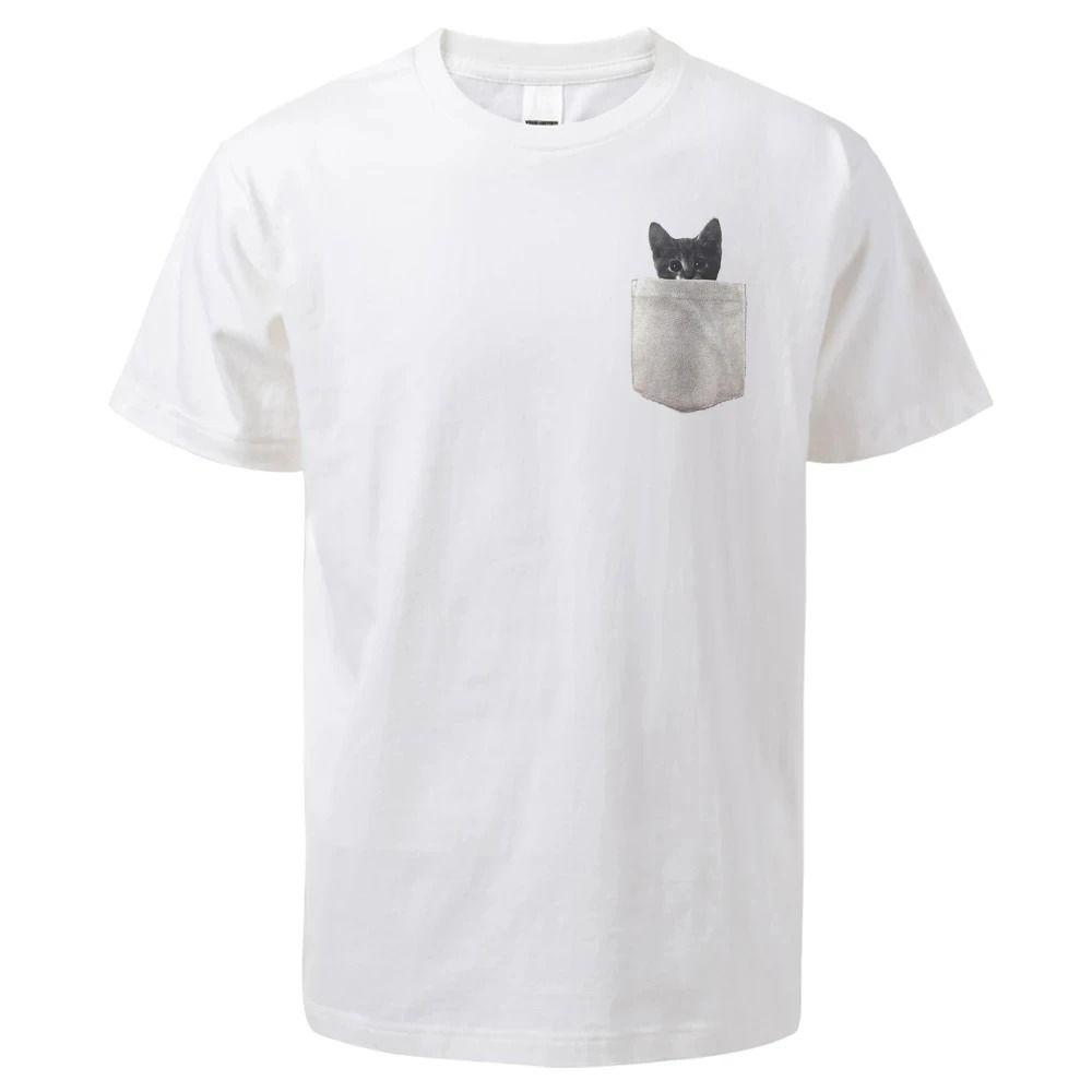 Xinyi Funny Personality Pocket Cat Print Fashion Street Wear Trend Cool Casual Harajuku Summer Unisex Unisex Universal Tshirt