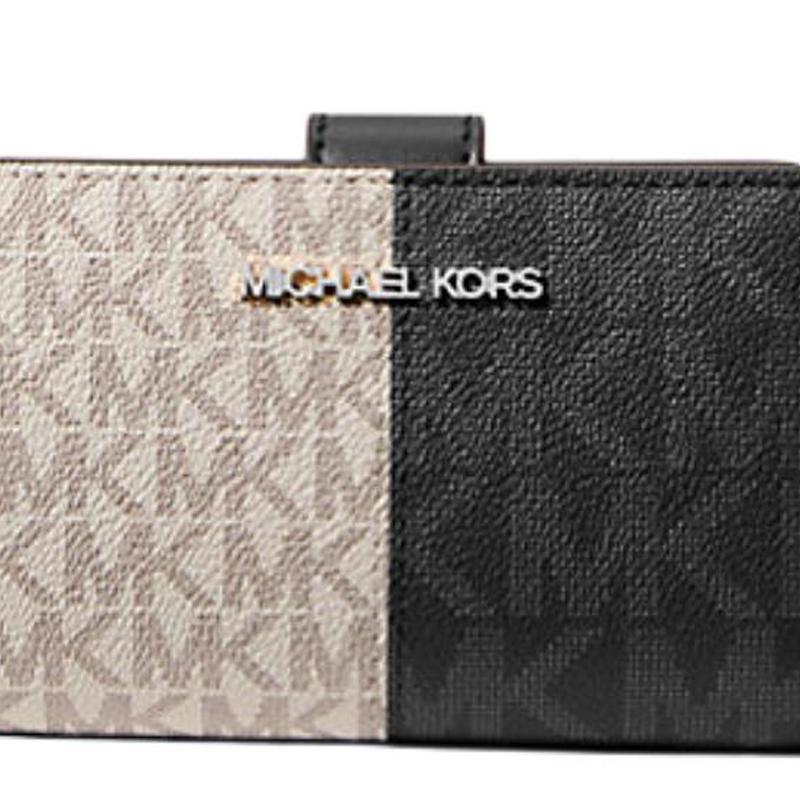 Michael Kors Кошелек Jet Set Classic с двухцветным логотипом из покрытого канваса, средний, женский, белый с черным