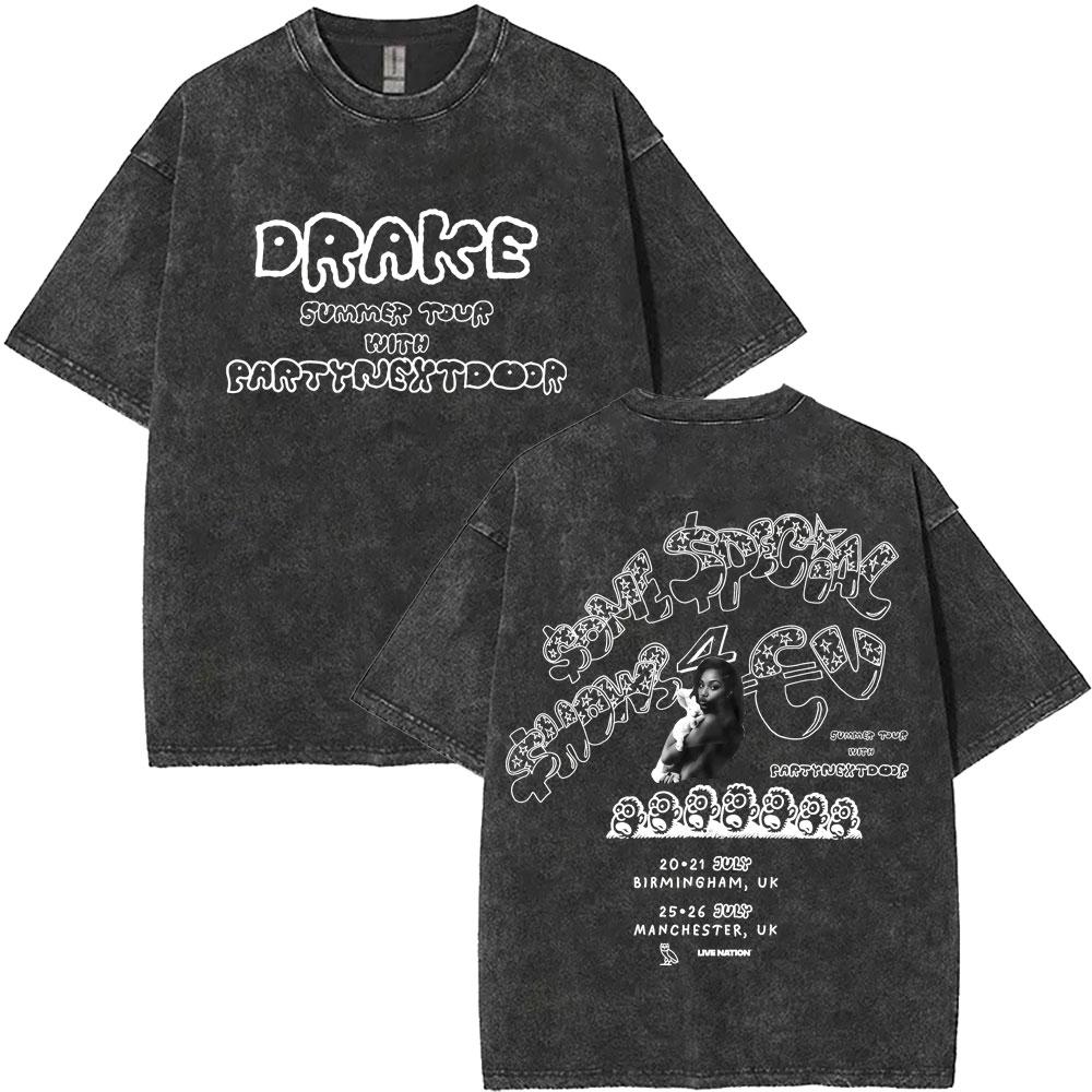 Washed Vintage Rapper Drake Face Graphic Tshirt Men Women Hip Hop Fashion Pop Music Tshirts Mens Cotton Oversized T Shirts