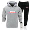 Мужской костюм-худи и джоггеры "Racing-strip" Принт с текстом "Racing Stripe" на груди, Совпадающий логотип на брюках, Теплый флисовый комплект для активного отдыха и спортивных поездок