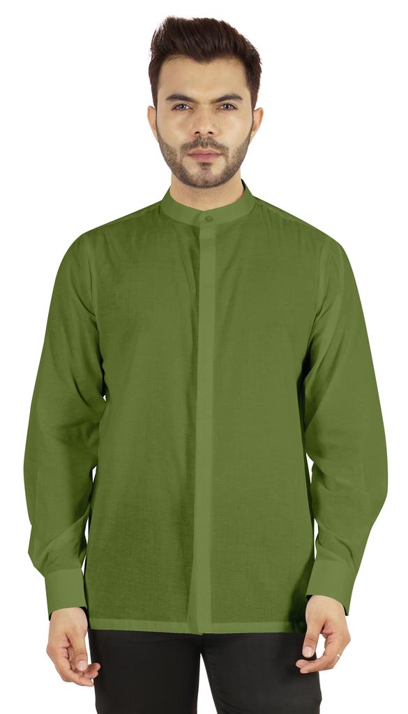 BestMan Мужская однотонная рубашка с воротником-стойкой и длинным рукавом, на пуговицах, деловые рубашки для офиса