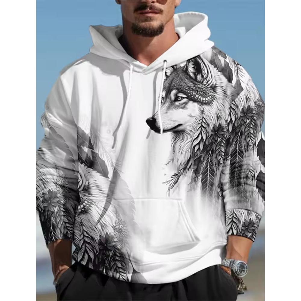 Винтажная мужская толстовка с капюшоном с 3D-принтом и изображением волка, топы с изображением животных и волков, толстовка с длинным рукавом, модная мужская футболка свободного покроя, уличные футболки