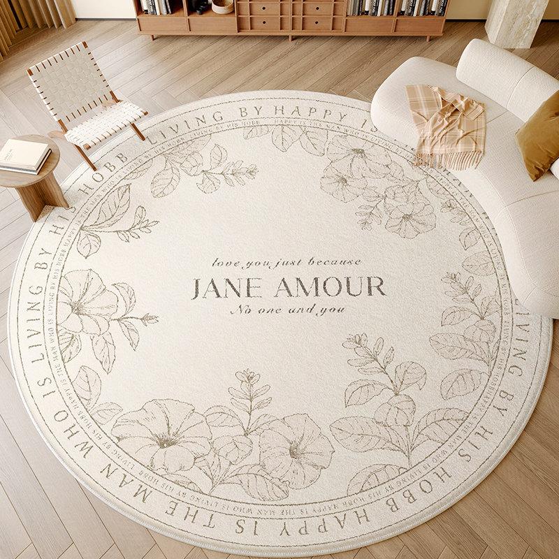 Cream Style Carpets for Living Room French Floral Bedroom Decor Carpet Fluffy Soft Round Bedside Rug Home Anti-slip Floor Mat