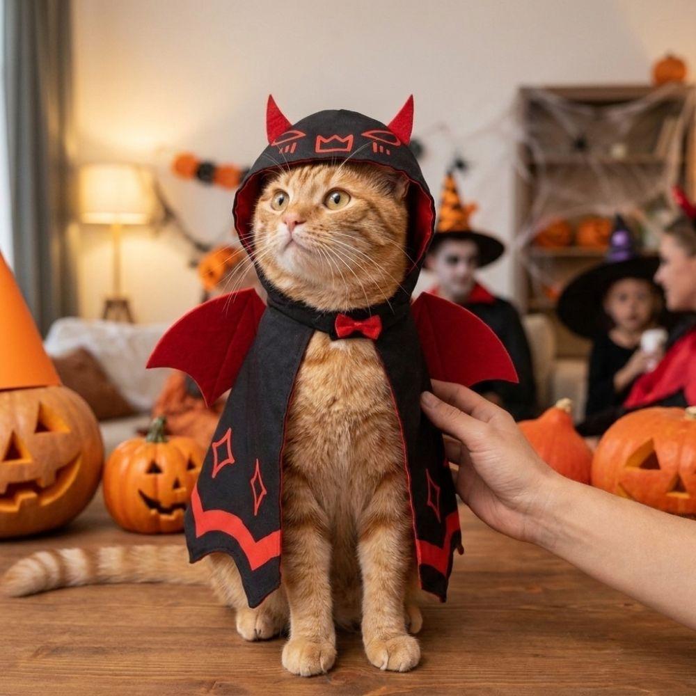 with Bow Tie Halloween Cat Devil Bat Cloak Adjustable Halloween Dress Up Shawl Holiday Party