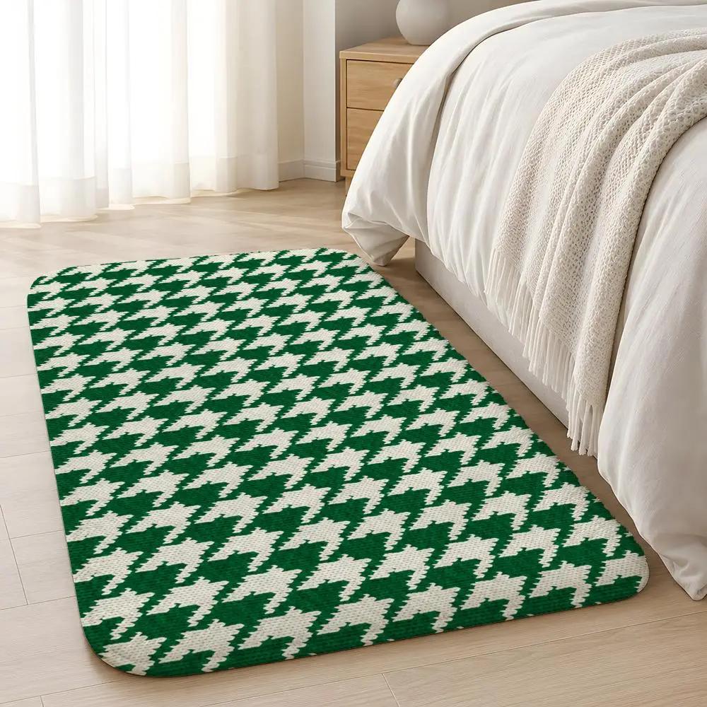 Emerald Knit Rhythm Floor Mat Machine Washable Soft Flannel Area Rug, Non-Slip Absorbent Floor Mat for Living Room Bedroom
