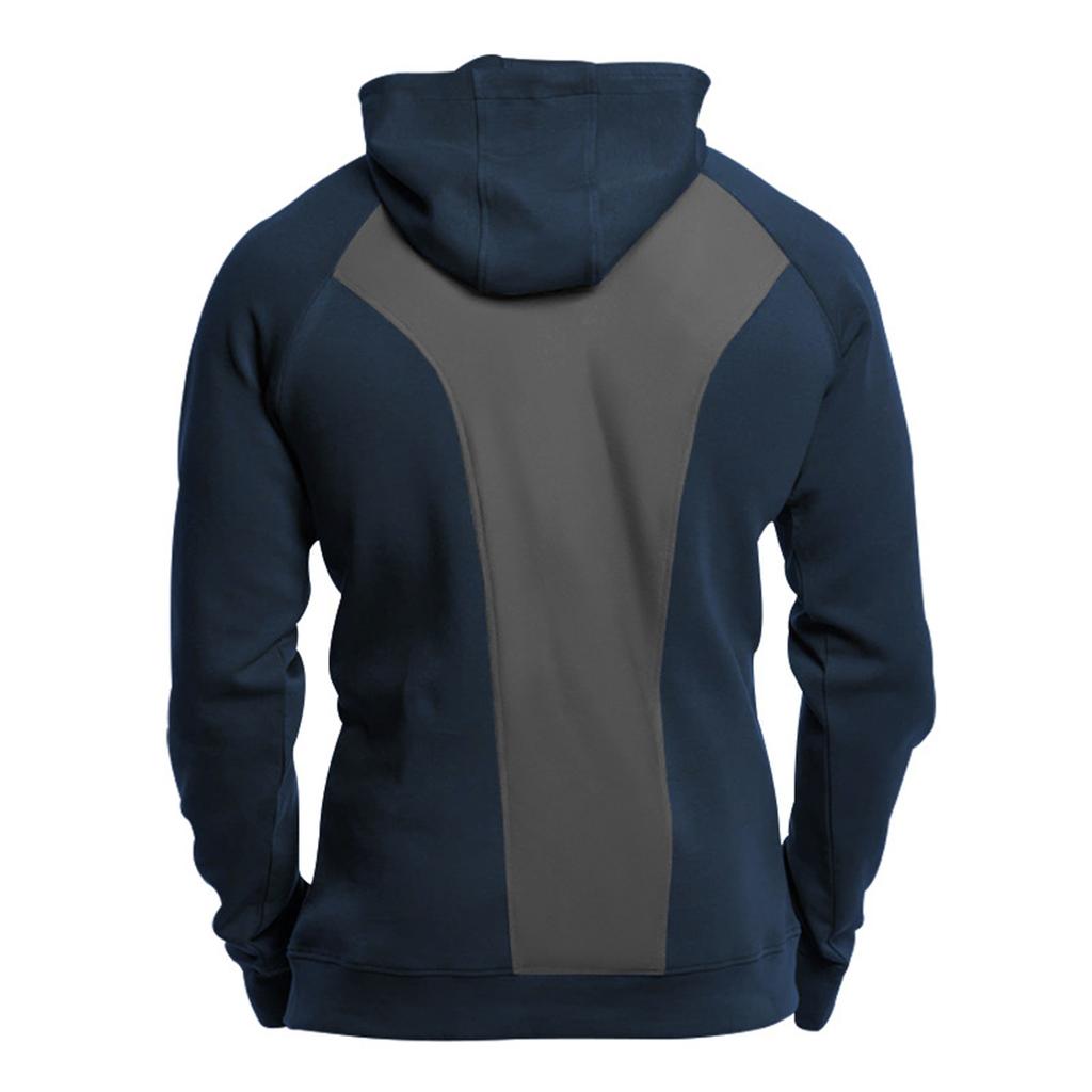 Мужская повседневная кофта с длинными рукавами и воротником-стойкой, с капюшоном и молнией на половину длины, флисовая толстовка в стиле пэчворк