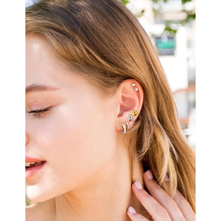 2 Pairs Initial Stud Earrings for Women – 316L Hypoallergenic Surgical Steel, 14K Gold Plated Letter Earrings Set, Includes Anti-Piercing Silicone