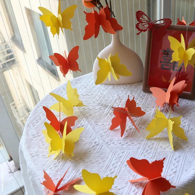 2M Colorful 3D Butterfly Banner For Wedding Birthday Party Romantic DIY Hanging Paper Garland For Living Room Decor Supplies