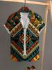 [Print Design – Not Texture] Digital Print Men'S Summer Fashion Ethnic Style Geometric Pattern Short Sleeve Shirt 1pc Perfect Gift
