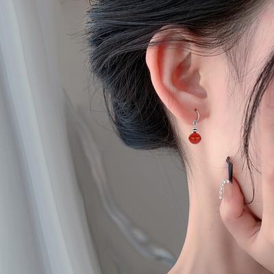 Hetian Jade Red Agate Серьги-крючки Осенний дизайн Ретро Высококачественное украшение для ушей