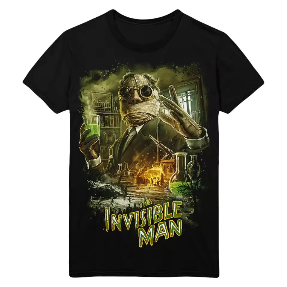 The Invisible Man T-Shirt Men Summer Retro Sci-Fi Monster Graphic Short Sleeve Streetwear Loose Fit Classic Horror Fan Top