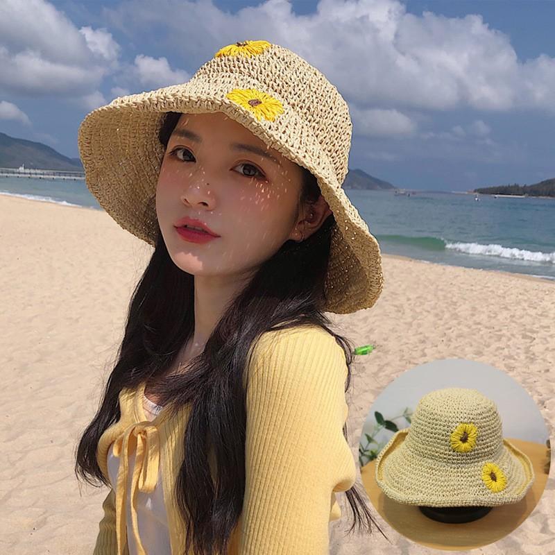 Handmade straw hat women's spring and summer small fresh sun hat travel sun protection hat sweet versatile fisherman hat