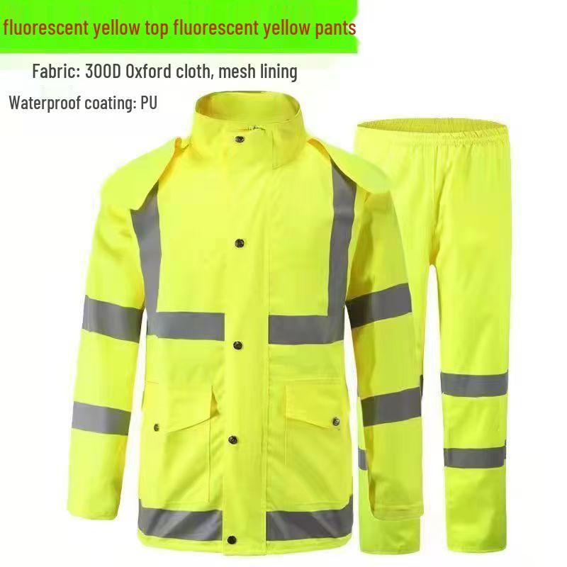 Комплект дождевика и брюк из ткани Оксфорд 300D с ПУ-покрытием и светоотражающими элементами - Водонепроницаемый и сверхпрочный для использования на открытом воздухе