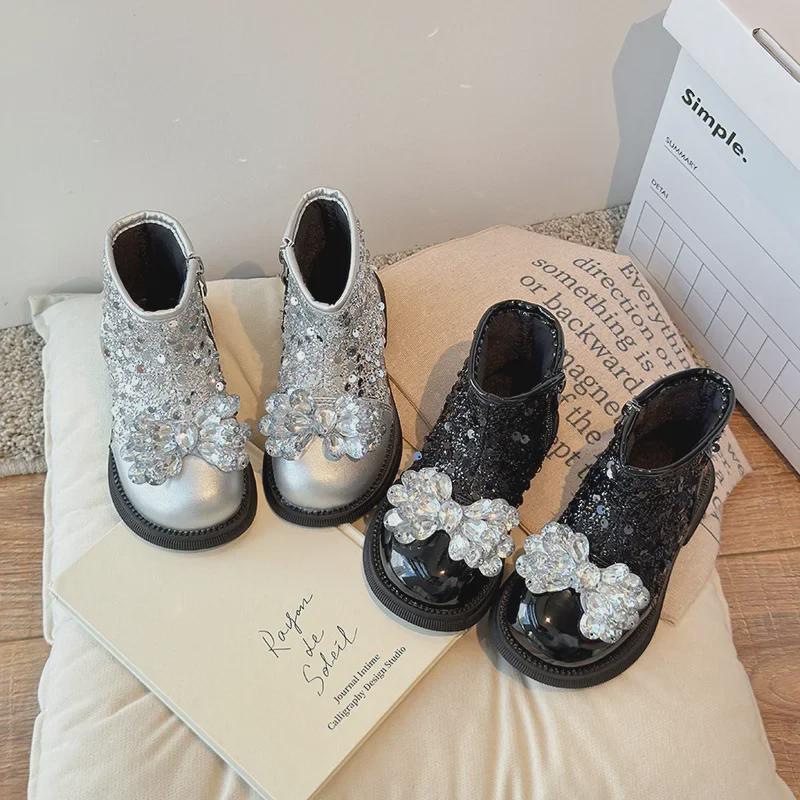 2024 Autumn Winter Crystal Princess Boots for Girls: Korean Style, Medium/Large Sizes, Baby Girls Single Boots