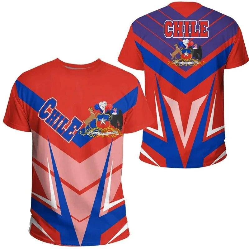 Мужская футболка с национальным гербом Чили и флагом с 3D принтом, летние топы большого размера с круглым вырезом и короткими рукавами, 2024, повседневные футболки, уличная мужская одежда