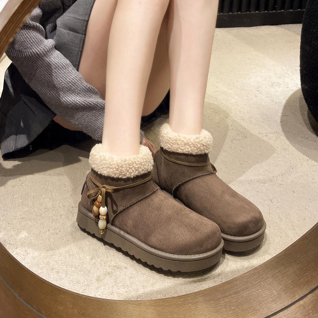 Winter New Women's Snow Boots Fluffy Retro Versatile Cover Feet Medium Tube Thick Velvet Warm Cotton Shoes Women's Large Size