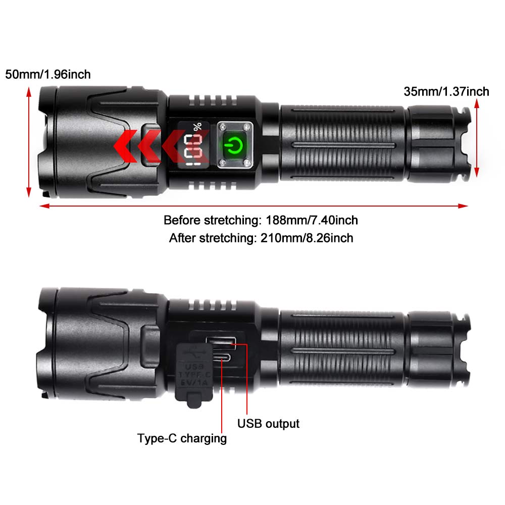 New 3000LM Lumens High Power LED Flashlight White Laser Telescopic Zoom Tactical Flashlight Powerful Long Range Emergency Torch