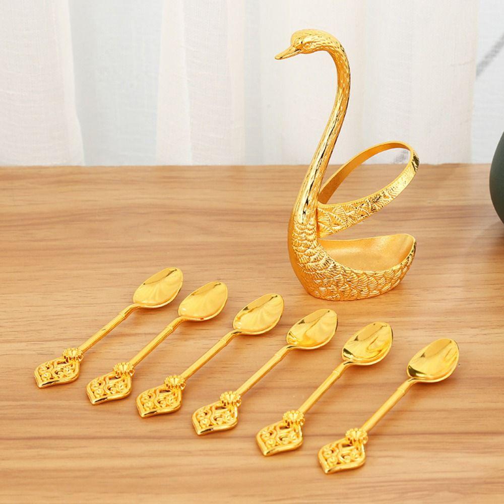 6Pcs Elegant Luxury Dessert Utensils Zinc Zinc Zinc Alloy Dessert Spoon Coffee Spoon Table Decoration