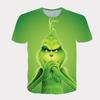 New 2025 Christmas Cartoon Green Fur Monster 3D Printed Men  Short Sleeve Grinch