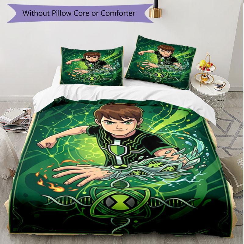 3pcs Duvet Cover Set (1*Duvet Cover + 2*Pillowcase, Without Core), Ben 10 Cartoon Print Soft All‑Season Bedding Set, Home Bedroom Decor Gift