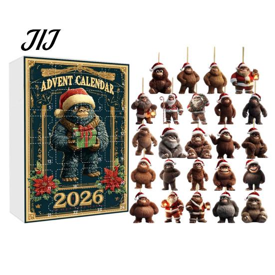 Christmas Party Favors Advent Calendar, Ape Series 24 Day Countdown Box with Xmas Gift Acrylic Pendants, Festive Tree Hanging Ornaments for