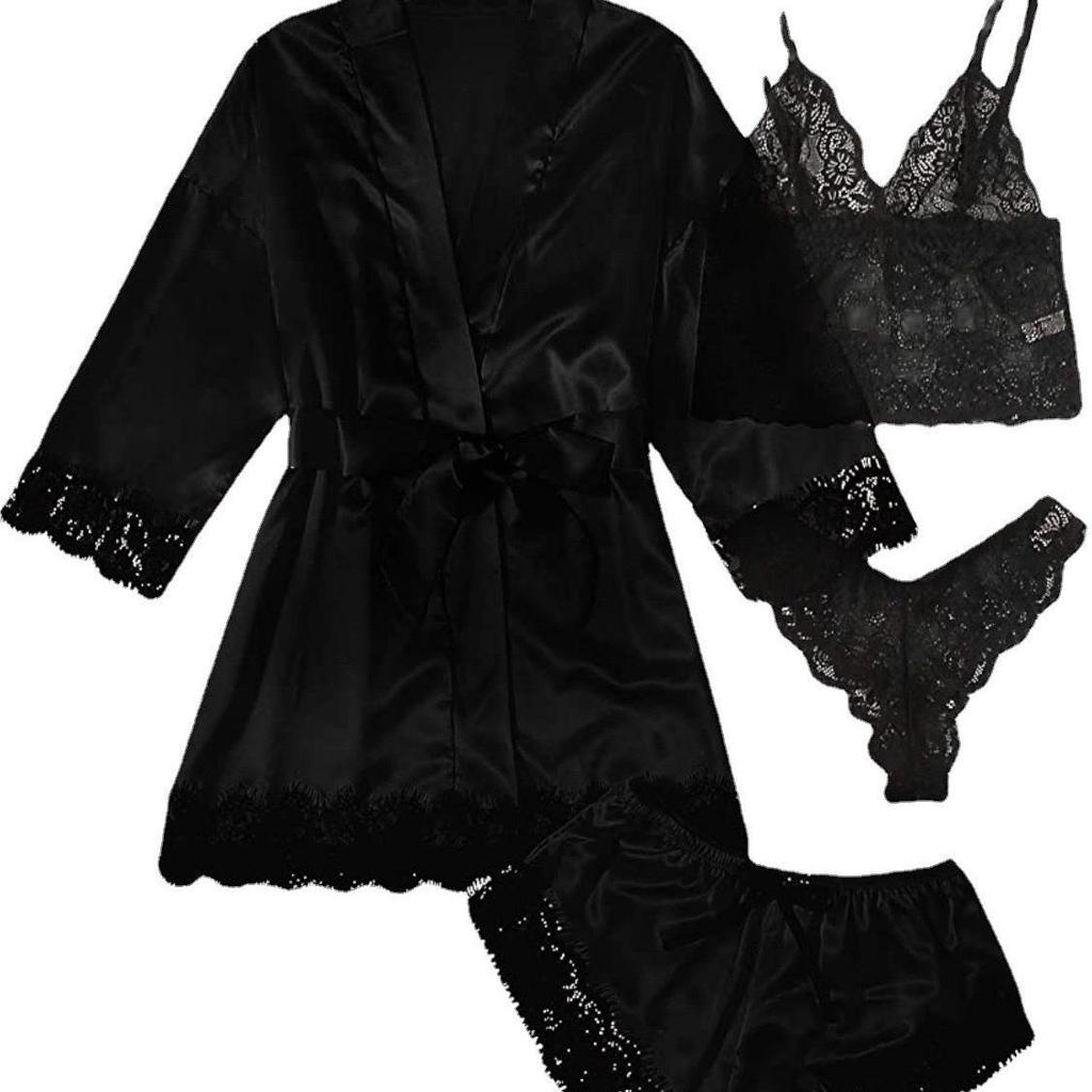 Women's Lace Satin Erotic Sleepwear Set