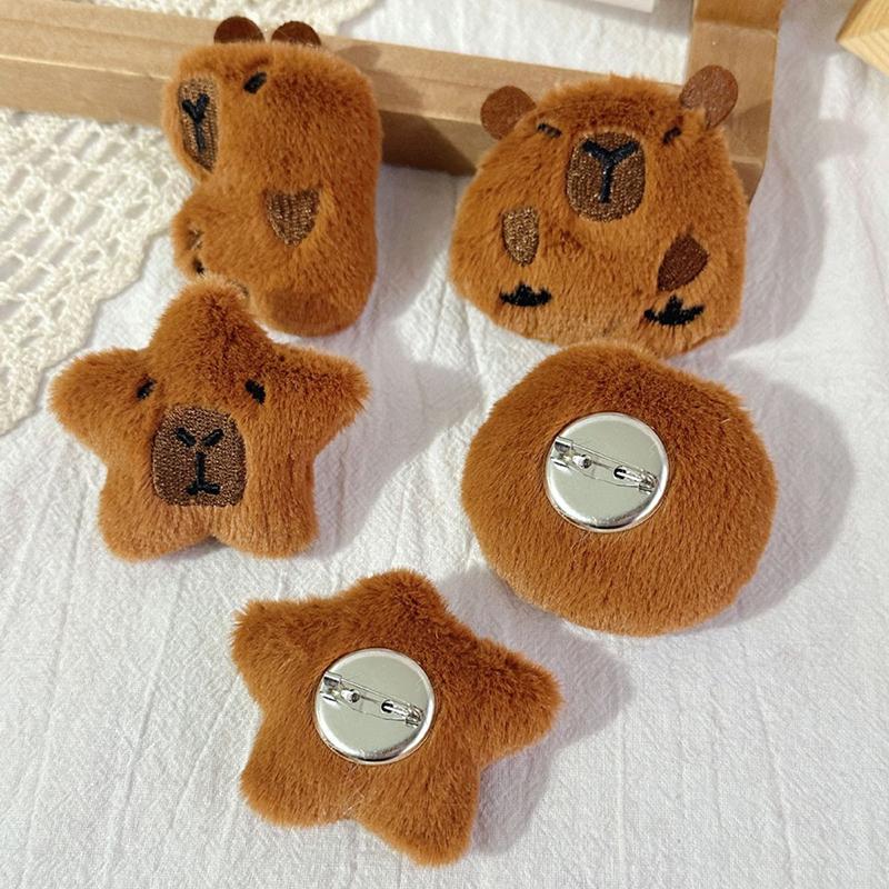 Милая капибара, плюшевая кукла, брошь, пушистая, мягкая, набивная одежда, значок, булавки, украшения для рюкзака, аксессуары