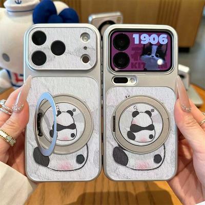 Милый держатель-панда чехол для мобильного телефона подходит для iphone16promax Apple 17 чехол для мобильного телефона гальванический второй сменный чехол