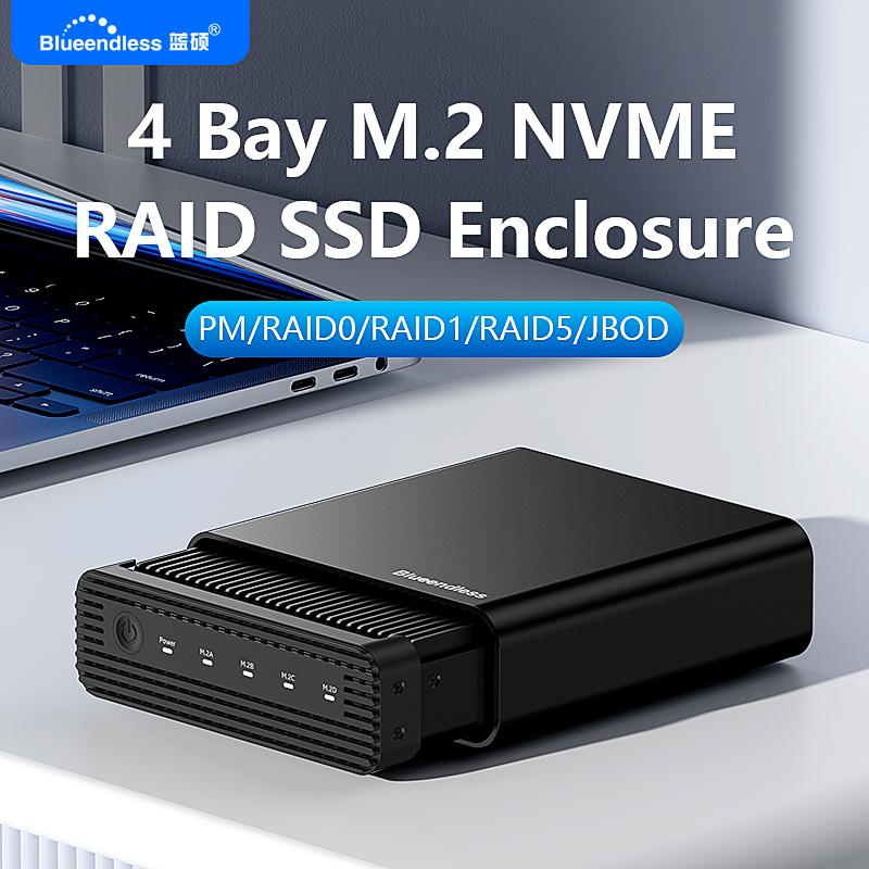 4 Bay NVMe RAID Enclosure USB4 40Gbps M.2 SSD Case 32TB Aluminum External Storage Box for Mac Windows Linux